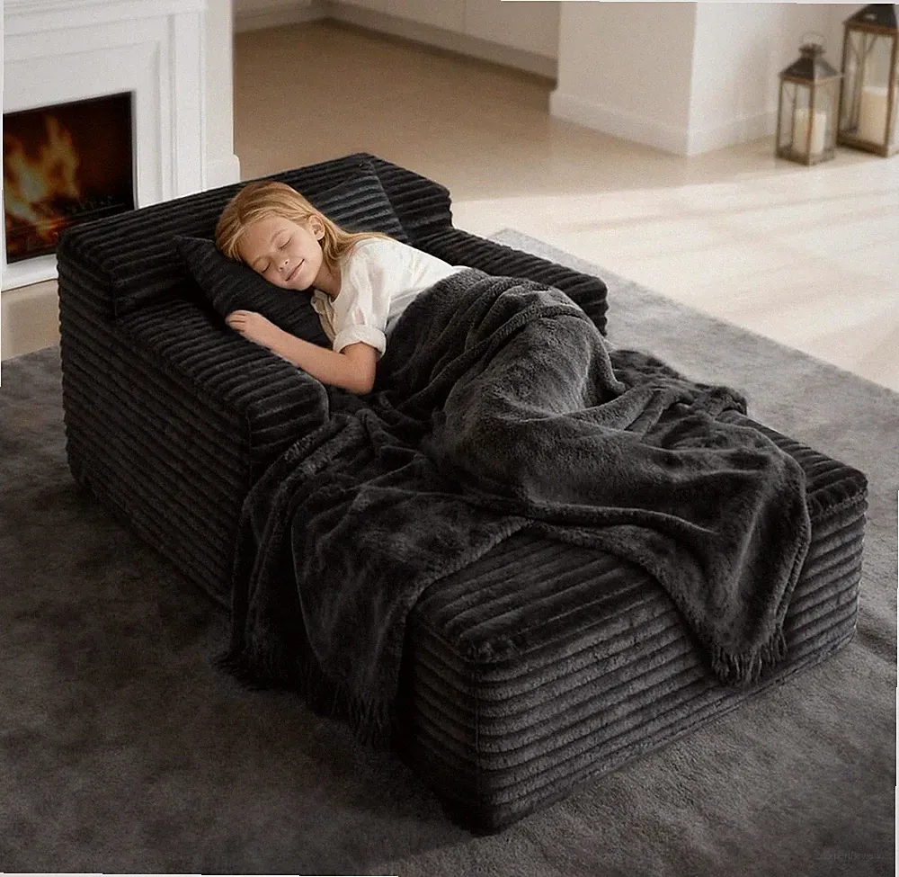 45'' Chaise Lounge Chair Indoor, Corduroy Upholstered Boneless Sofa Bed, Deep...