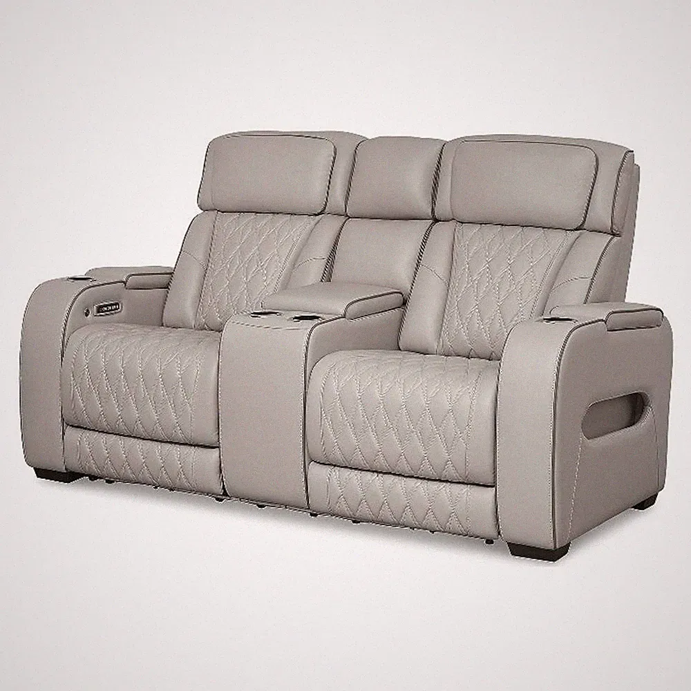 Bowery Hill Contemporary Gray Power Reclining Loveseat with Console