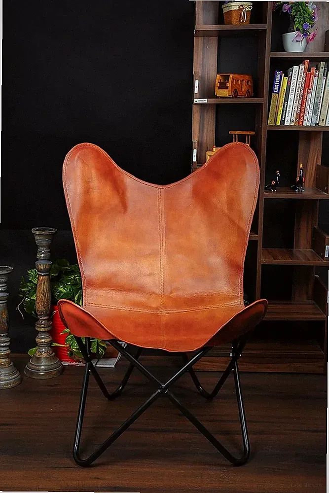 Chair Leather Butterfly Genuine Lounge Modern Brown AccentNew Quality With Stand
