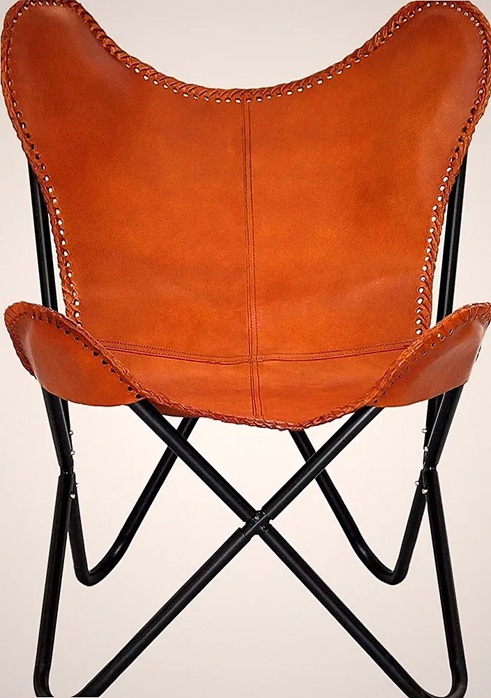 Chair Leather Butterfly Living Room Handmade Vintage Brown Lounge With Stand