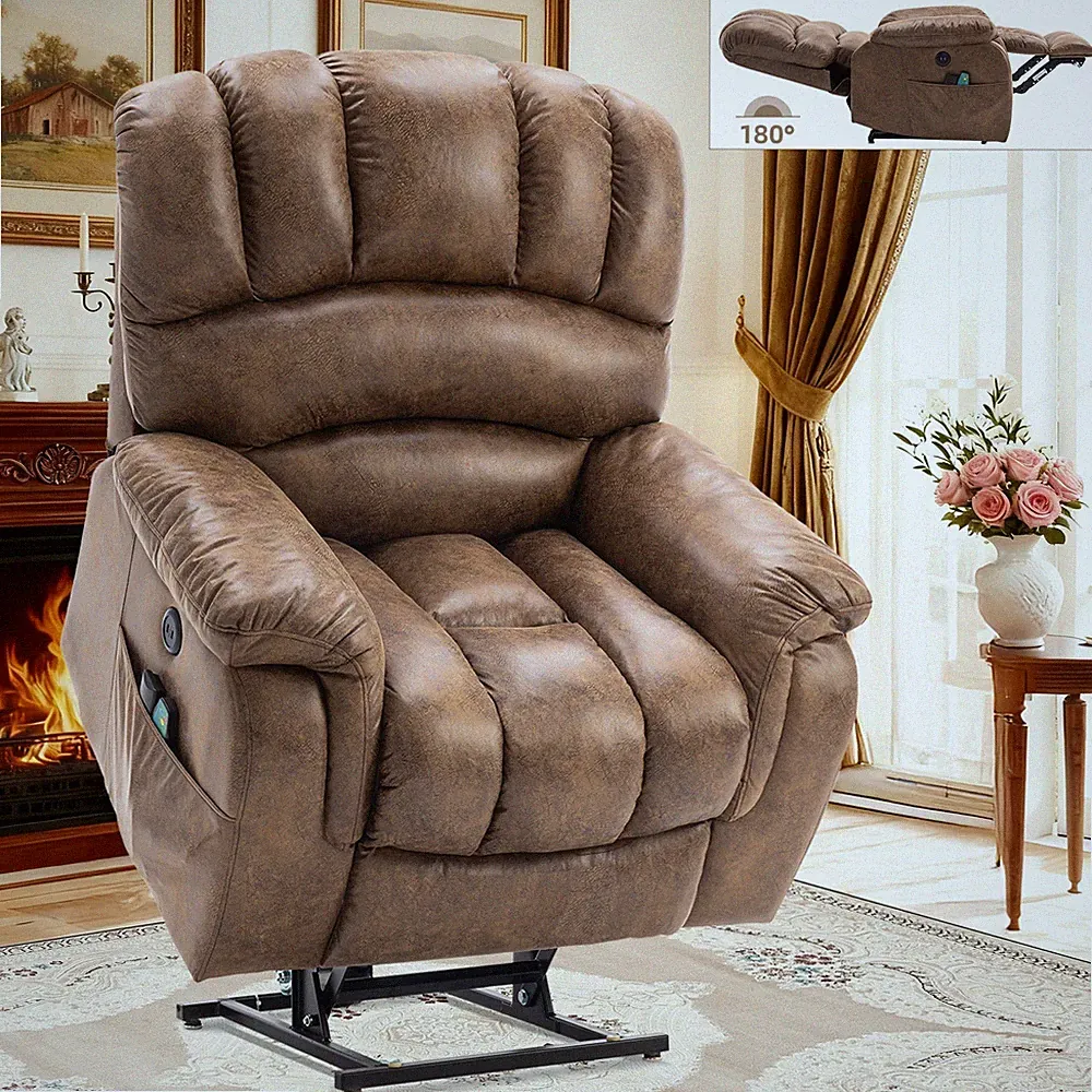 Large Dual Motor Power Lift Recliner Lay Flat Sleeping Sofa Massage Chair w/Heat