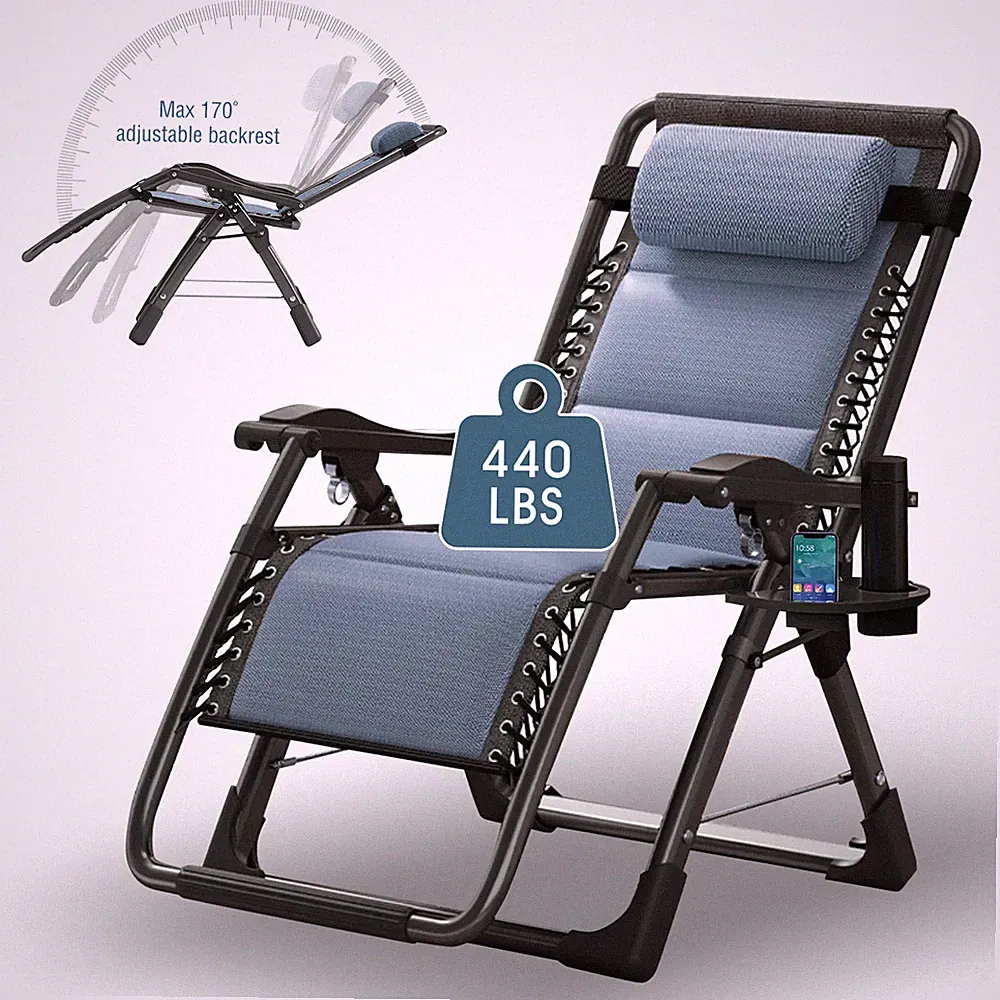 MOPHOTO Zero Gravity Chair Adjustable Chair Folding Patio Chair W/Cup Holder