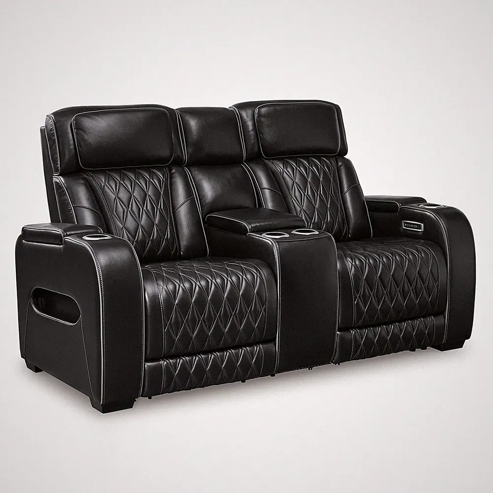 Signature Design by Ashley Boyington Black Power Reclining Loveseat with Console