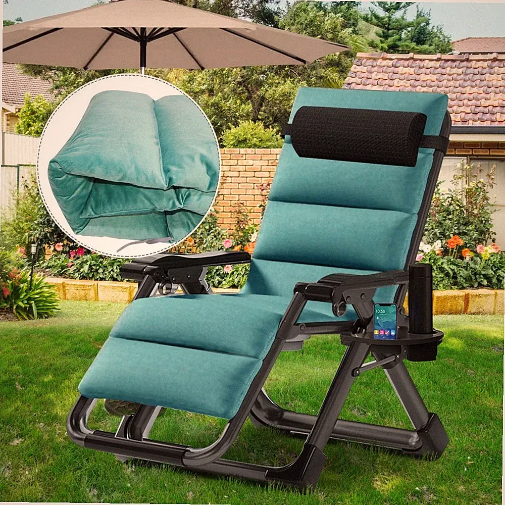SLSY Zero Gravity Chair Chaise Lounger Green Mattress Cup Holder Pillow Headrest